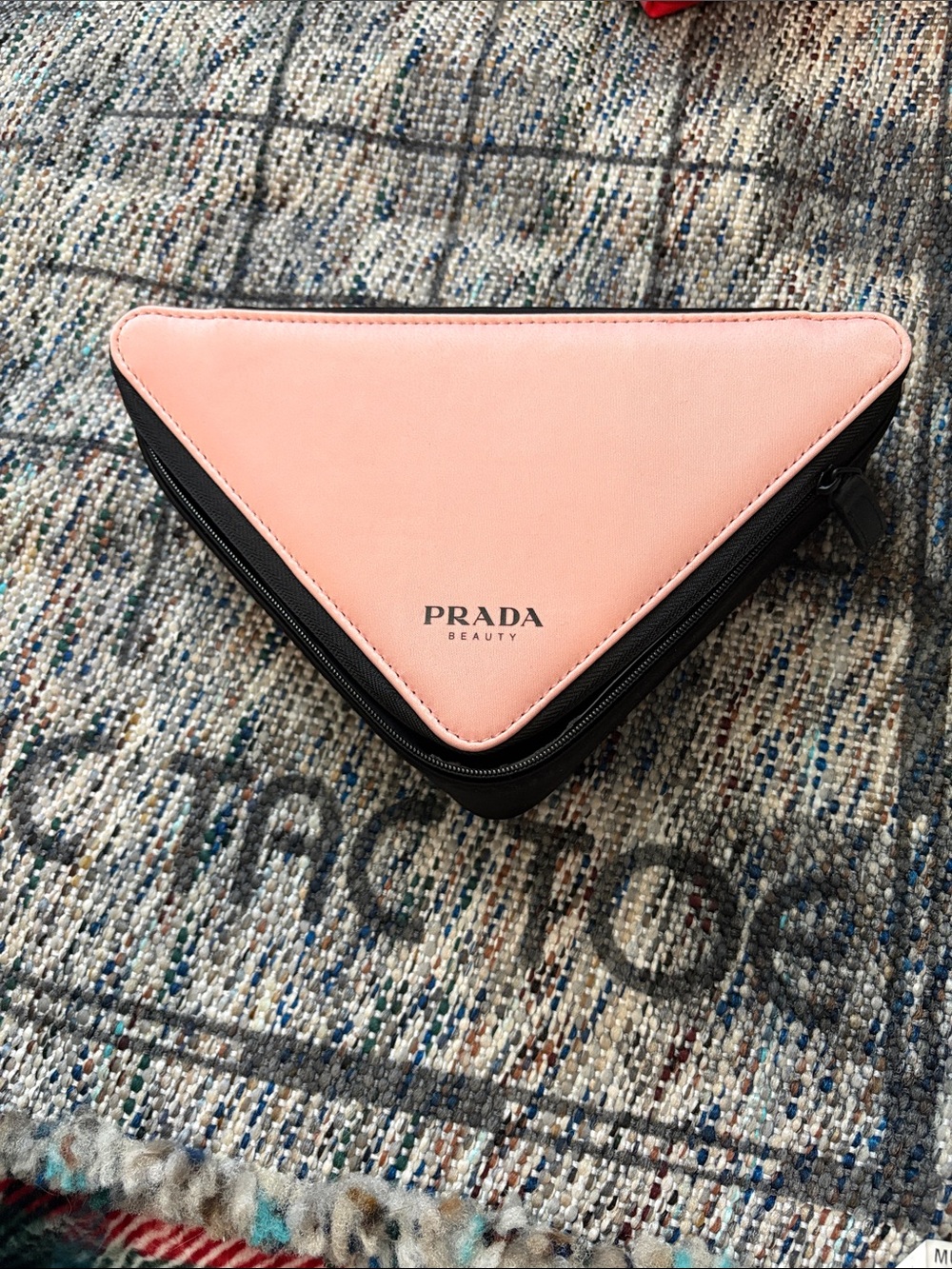 Prada Beauty Triangle Cosmetic Pouch in Soft Pink and Black Trim